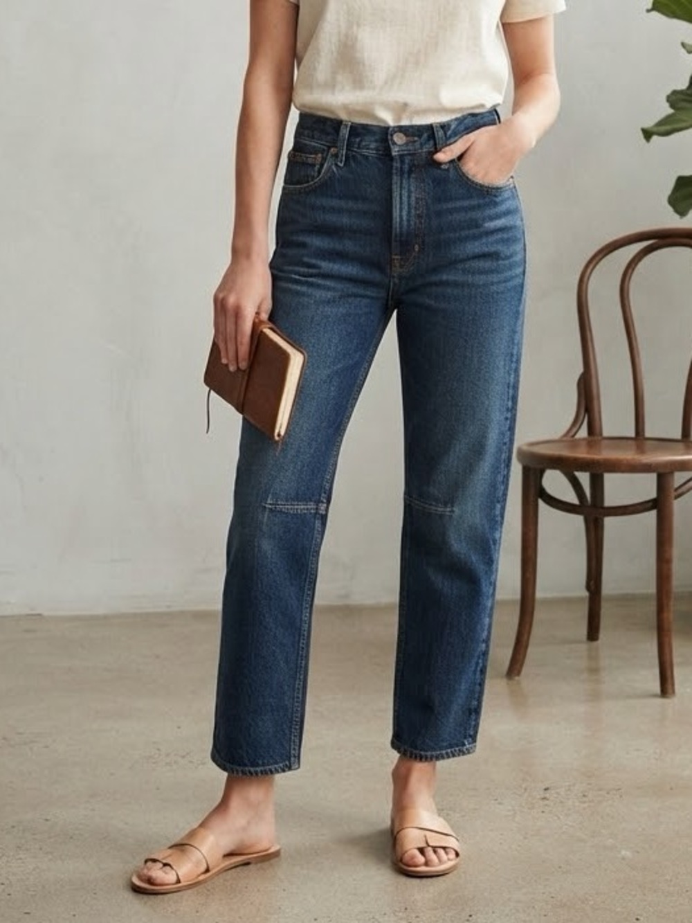 Madewell The Darted Barrel-Leg High Rise Dark Wash Jeans